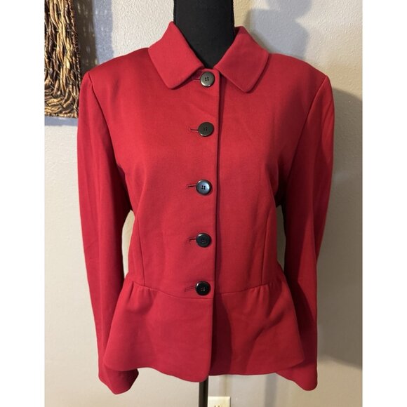 Alex Marie Suit Jacket Blazer 16 Cardinal Red Ruffled Black Button Stretch - Picture 6 of 10